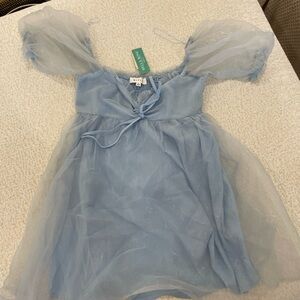 Light Blue Puff Sleeve Dress